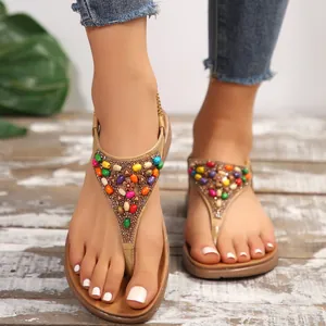 Sandali piatti infradito stile etnico con perline colorate per donna ideali per spiaggia estiva