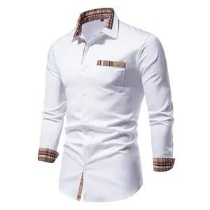 Chemise blanche homme coupe ajustée à manches longues avec détails à carreaux classiques