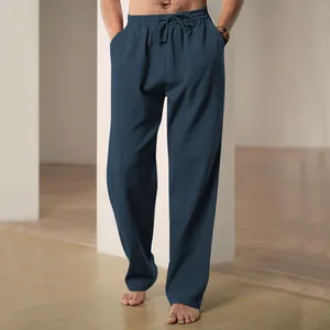 Minimalistische casual marineblauwe herenbroek met rechte pijpen en elastisch trekkoord