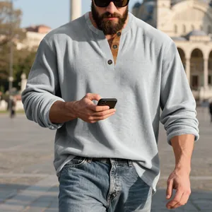 Sweat-shirt décontracté en velours côtelé gris clair pour homme en plein air