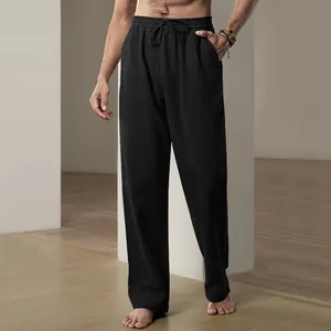 Minimalistische zwarte casual herenbroek met rechte pijpen, trekkoord in de taille en zakken