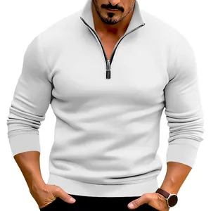 Heren Casual Polyester Effen Kleur T-shirt met Lange Mouwen Half-Zip Opstaande Kraag Slim Fit Pullover Herfst Winter Mode Top