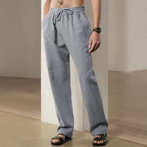 Casual herenbroek met rechte pijpen in lichtblauw met comfortabele trekkoord taille