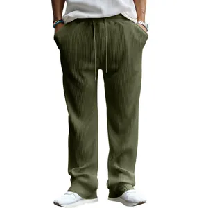 Pantalones de pana verde oliva modernos para hombre con pernera ancha y cordón ajustable