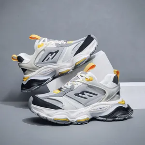 Men's Thick Sole Dad Shoes Cowhide Mesh Patchwork Height Increasing Chunky Sneakers Breathable Retro Streetwear Casual Sports Shoes