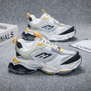 Casual chunky dad sneakers for men with thick height-increasing soles in white and grey