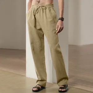 Luxe khaki casual herenbroek met rechte pijpen en een elastisch trekkoord taille