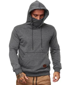 Felpa con cappuccio grigio scuro da uomo con maschera integrata e tasca a marsupio