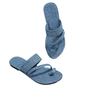 Modische Denim Zehenring flache Sandalen für Damen, blaue Sommer Freizeitschuhe