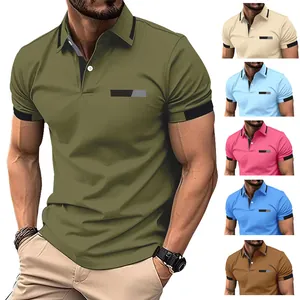 Herren Slim Fit Polo-Shirt mit Brusttasche und Kontrastkragen in verschiedenen Farben