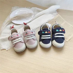 Soft sole baby walking shoes featuring cute car and fruit embroidery details
