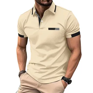 Herren Polo-Shirt in Beige mit künstlicher Tasche und stilvollem Kontrastkragen-Design