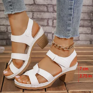 Sandalias blancas de tacón alto para mujer con tiras cruzadas cómodas