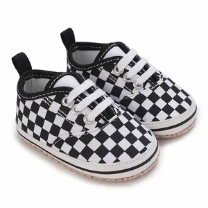 Baby Boy Canvas Prewalker Shoes Classic Black White Checkerboard Soft Sole Non-Slip Casual First Walkers Sneaker Infant Shoes