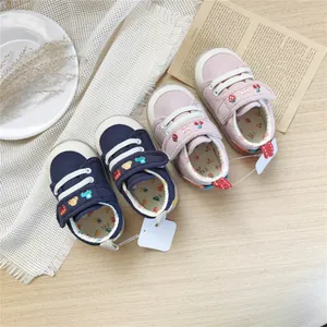 Baby Toddler First Walker Shoes Soft Sole Canvas Embroidered Cartoon Car Strawberry Sneakers Hook And Loop Infant Shoes
