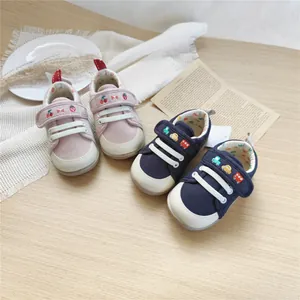 Soft-sole infant walking shoes featuring cute strawberry and car embroidery details