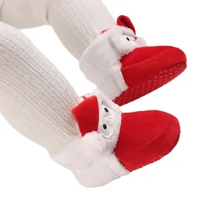 Festliche rote und weiße Weihnachtsmann Plüsch-Babyschuhe mit weicher Anti-Rutsch-Sohle