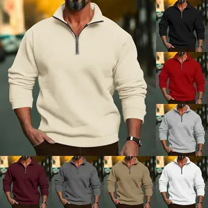 Felpa casual da uomo con mezza zip e pile disponibile in vari colori tra cui crema.