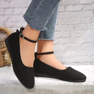 Elegante schwarze Ballerinas mit Knöchelriemen und runder Kappe für Damenkomfort