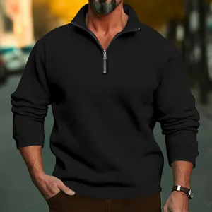 Felpa casual da uomo nera di alta qualità con mezza zip e dettaglio collo alto elegante
