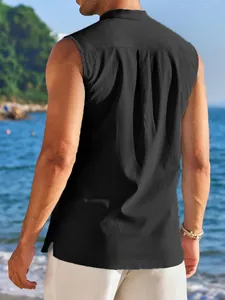 Men's black sleeveless casual vest with textured fabric for outdoor summer beach wear