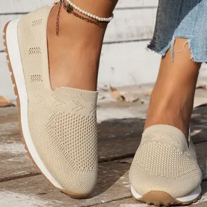 Damen Atmungsaktive Fly-knit Flache Schuhe Eckige Zehenpartie Farbblock Slipper Lässig Weiche Sohle Mesh Walking Flats