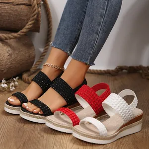 Sandalias de cuña tejidas para mujer con plataforma para la playa