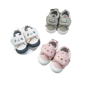 Chaussures de marche pour bébé à semelle souple avec visages d'animaux et scratch