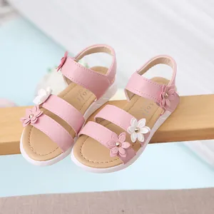 Elegantes sandalias rosas para niñas con flores 3D y suelas planas suaves y cómodas para verano