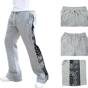 Pantalon Homme High Street Hip Hop Paisley à Boutons Pression Oversize Patchwork Jambe Droite Pantalon de Survêtement Décontracté