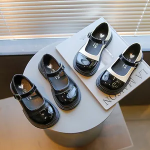 Girls Mary Jane Leather Shoes British Style Princess Patent PU Buckle School Uniform Wedding Party Toddler Flat Shoes