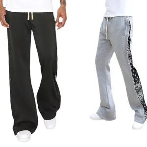 Pantalon droit pour homme style hip-hop avec boutons-pression latéraux et motif paisley
