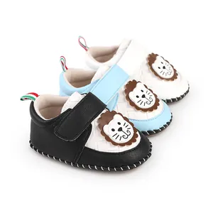 Cute cartoon lion baby walker shoes with soft soles and velcro straps for infants