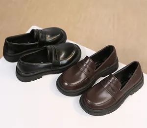Classic girls' British style loafers in black and brown colors