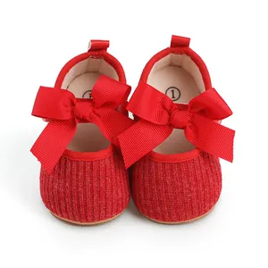Chaussures de cérémonie rouges pour bébé fille avec grand nœud pour fêtes et sorties