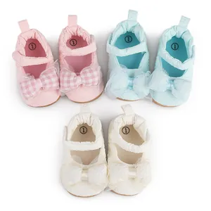 Chaussures de Marche pour Bébé Fille Toile Semelle Souple Antidérapante Nœud Papillon Respirant Velcro Chaussures Enfant