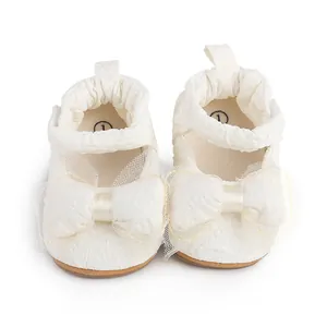 Chaussures de marche blanches pour bébé fille avec grand nœud en tulle, 0-1 an