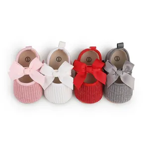 Chaussures Premiers Pas Bébé Fille Noeud Papillon Semelle Souple Coton Ruban Chaussures Habillées Respirantes Antidérapantes Cadeau Naissance