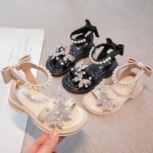 Meisjes prinsessen sandalen met parels en vlinderdecoratie, antislip zool, wit en zwart