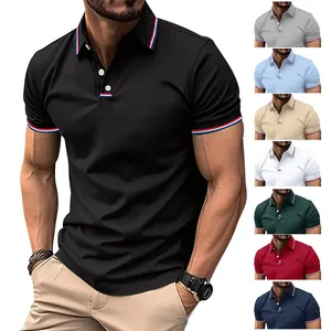 Men's slim-fit polo shirt featuring contrast striped collar and various color options