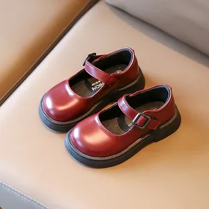 Chaussures Mary Jane bordeaux classiques pour filles avec semelle souple et épaisse