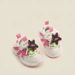 Baskets à la Mode pour Tout-petits Respirantes en Cuir Microfibre Mesh Patchwork Chaussures Chunky Dad Avec Écusson Étoile pour Garçons Filles Chaussures de Marche