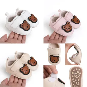 Cartoon Bär Baby Lauflernschuhe PU-Leder Weiche Sohle Rutschfest Kleinkind Erstlingsschuhe Mit Klettverschluss Für Jungen Mädchen