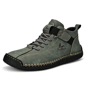 Men's casual leather shoes with hand-stitched details and rubber sole
