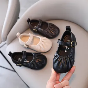 Scarpe da Principessa Mary Jane per Bambina Punta Quadrata Pieghettata Suola Morbida in Pelle PU per Matrimonio Festa Scuola