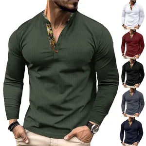 Men's waffle knit long sleeve polo shirt with stand collar showing all available colors