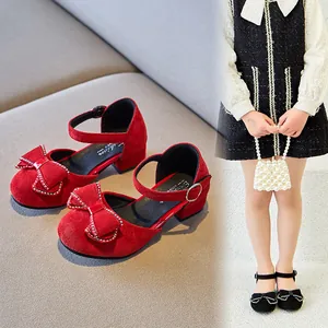 Zapatos de Cuero de Princesa para Niña con Lazo de Diamantes de Imitación PU Tacón Bajo Mary Jane para Boda Fiesta Sandalias para Niños