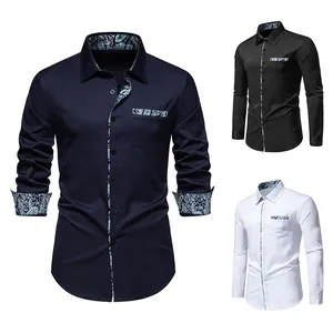 Men's Casual Long Sleeve Shirt Paisley Patchwork Button Down Polyester Blend Lapel Fashion Urban Dress Shirt For Men