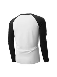 Slim fit men's long sleeve raglan t-shirt with black sleeves and white body design