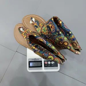 Ethnic style floral print flat boots with mandala patterns and rear zipper closure